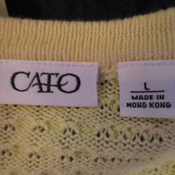 Cato Bright Yellow Cable Knit Short Sleeved Button-Up Sweater w/Round Neckline - Picture 3 of 3